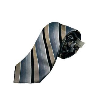 JHANE BARNES MENS TIE GRAY WITH TAN AND BLACK STRIPES 3 X 64